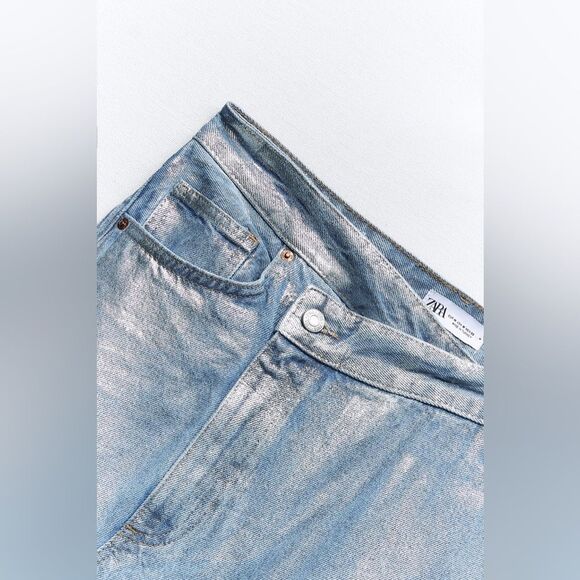 ZARA TRF METALLIC DENIM ASYMMETRIC SKIRT NWT - Picture 9 of 16